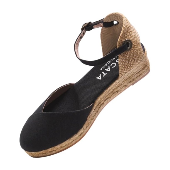 VISCATA Pubol Espadrilles Black Canvas Wedge Heel Sandals Ankle Strap US 7 EU 38 - Picture 2 of 12